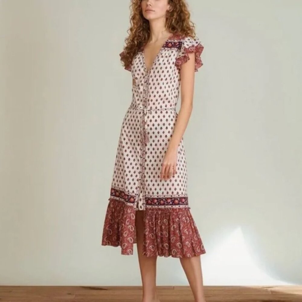Veronica Beard Tinzia Mixed Print Midi Dress